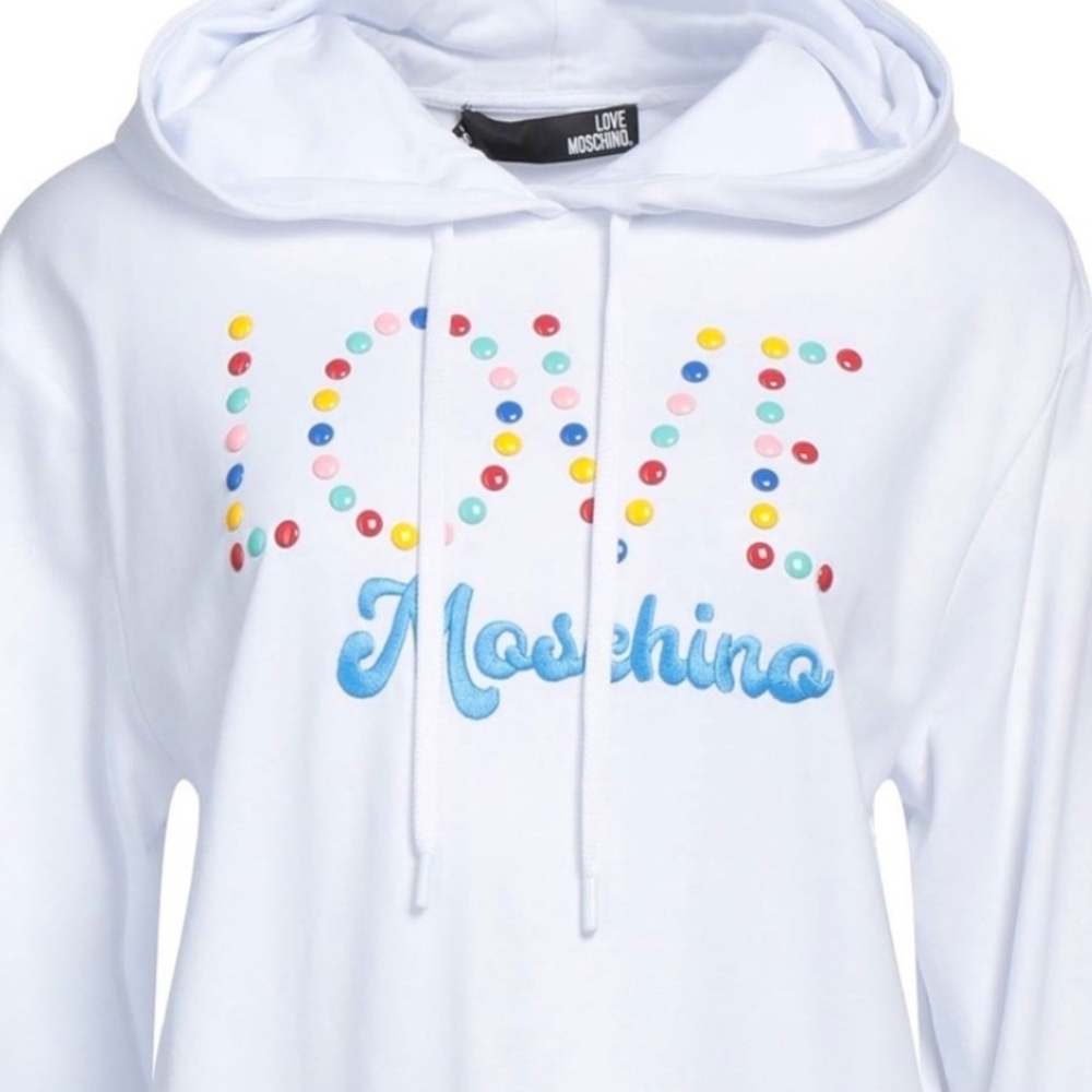 Moschino White Hoodie with Multicolor Lettering